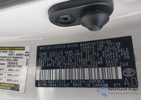 2009 Toyota Matrix S из США, поврежденный, VIN 2T1LE40E19C010086